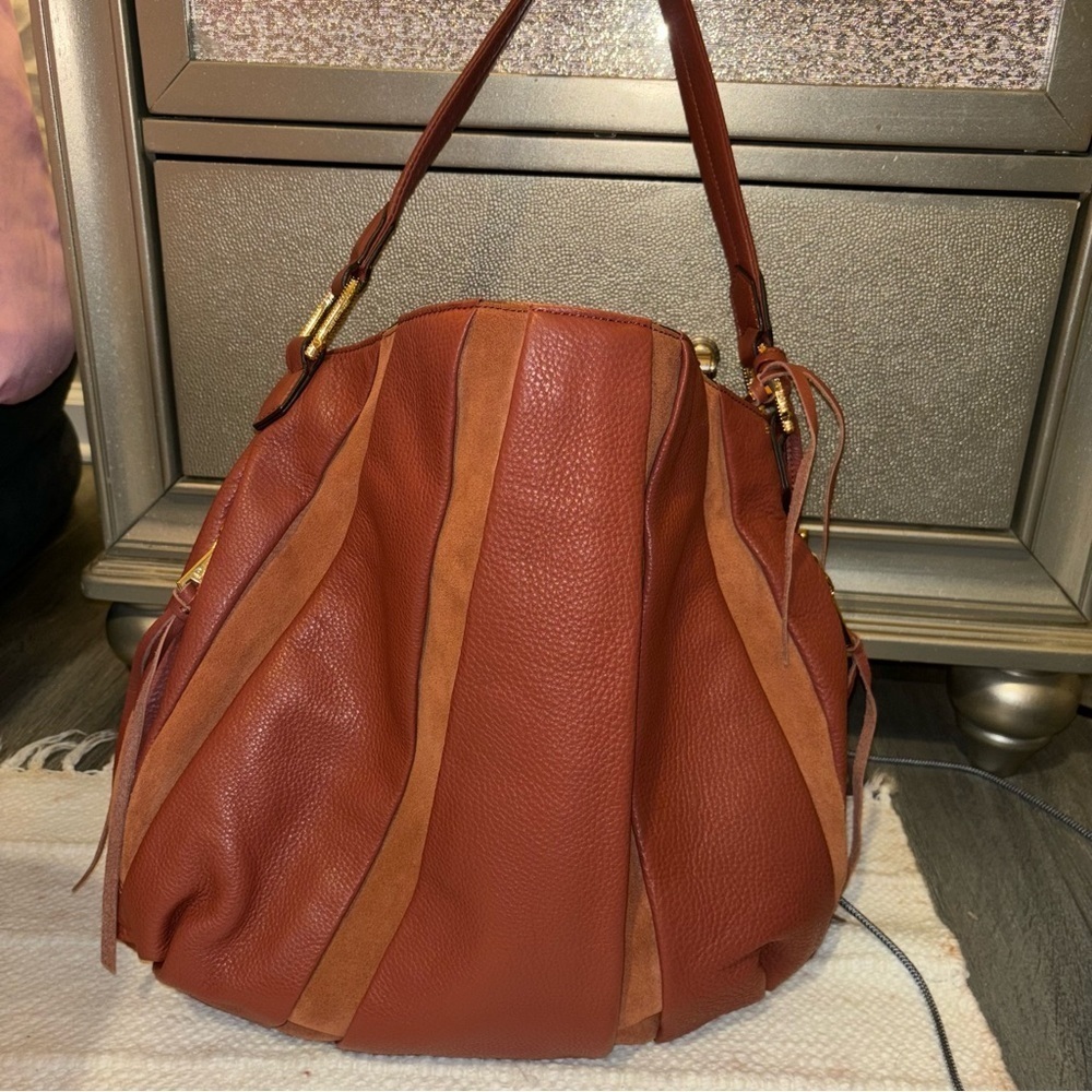 Aimee Kestenberg Tuscany Pebbled Leather & Suede Purse Hobo Bag Terracotta